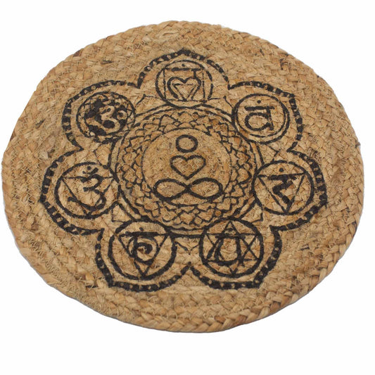 Rundes Tischset mit Chakra-Motiv – Natürliche Jute-Baumwolle, 30 cm