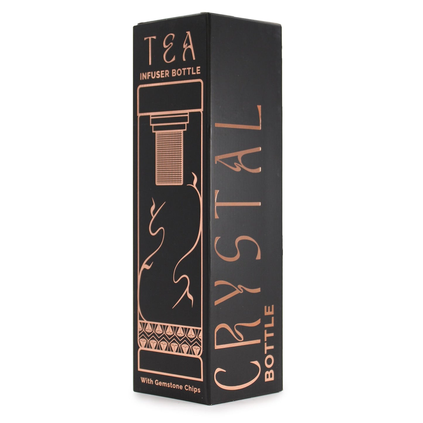 Kristallglas Teeflasche mit Infuser & Rosenquarz-Dekor – Roségold