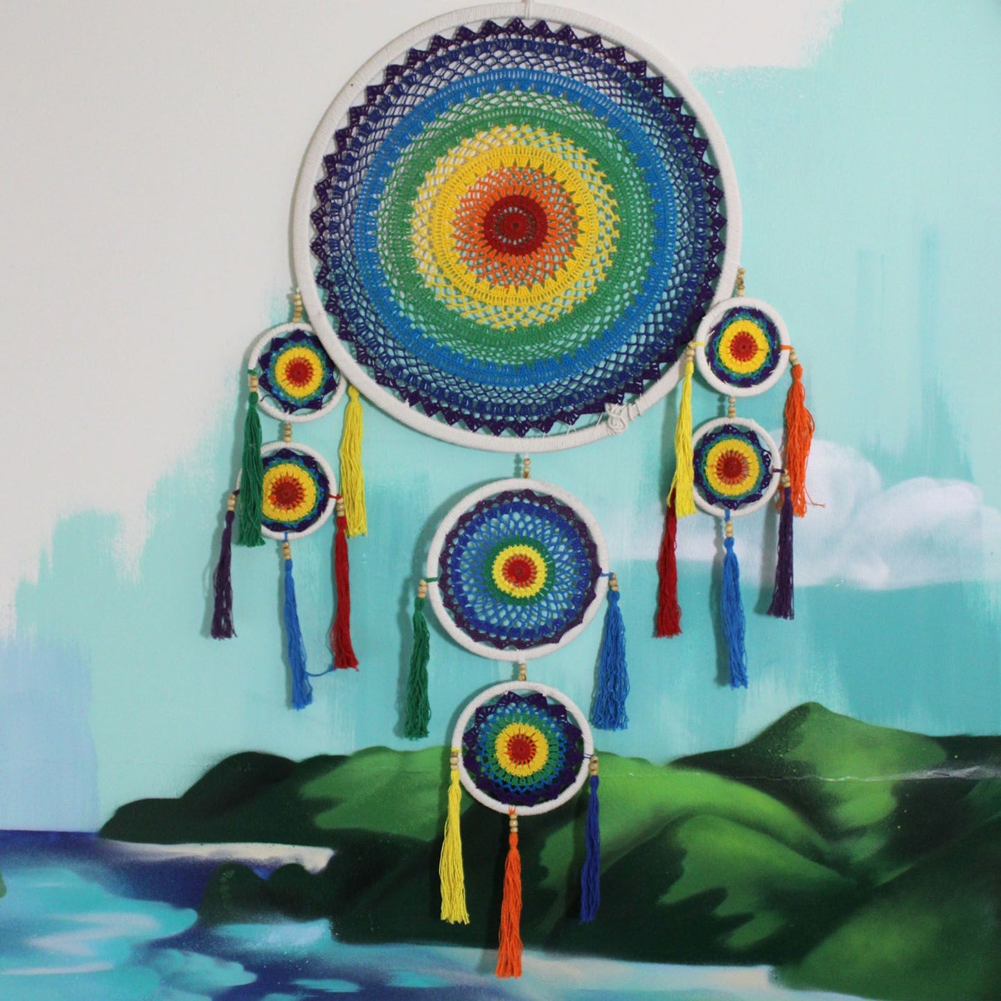 XXL Traumfänger 'Lebendiger Regenbogen' – 125 cm Handarbeit aus Bali