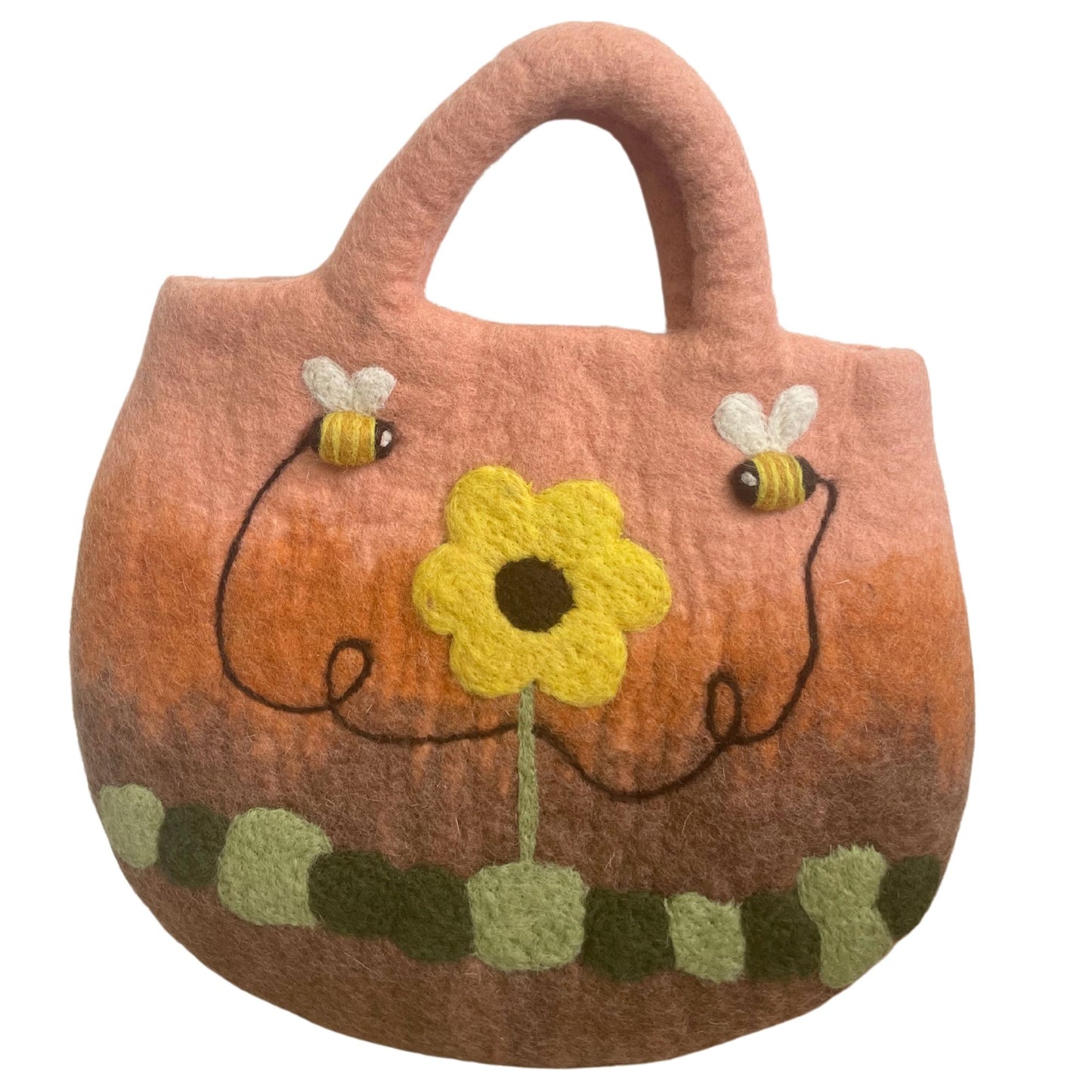 Filztasche 'Sonnenblumen & Bienen' – Handgefertigte Wolltasche 35 x 27 cm
