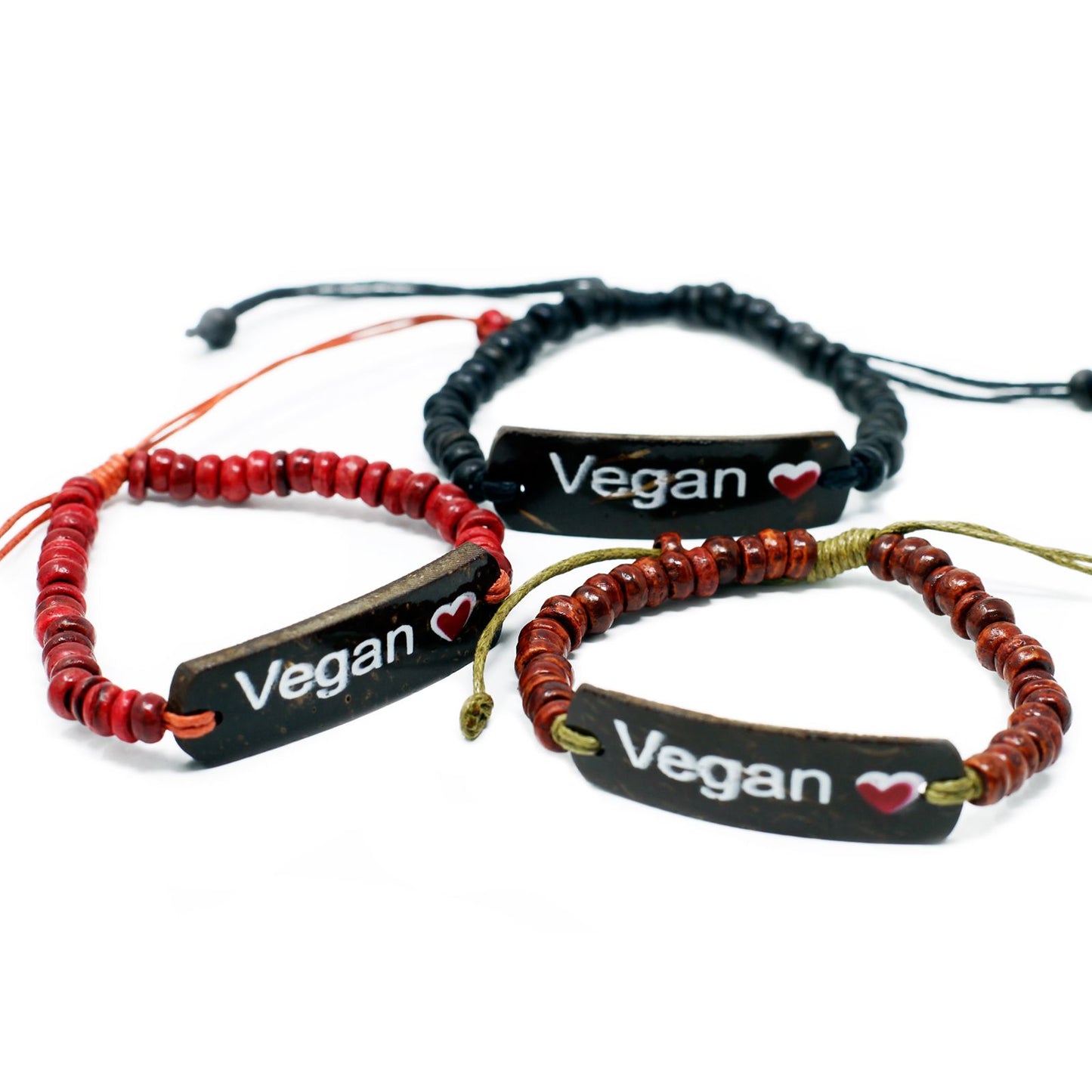 Coco Slogan Bangle Set - 6 natürliche Kokosholz-Armbänder mit Statement