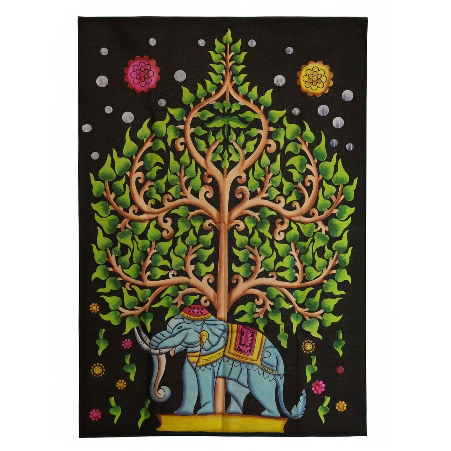 Wandbild 'Baum des Lebens mit Elefant' – 70 x 110 cm aus Baumwolle