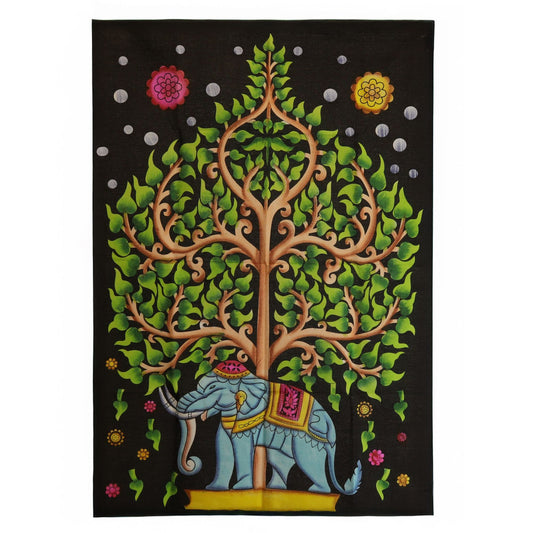 Wandbild 'Baum des Lebens mit Elefant' – 70 x 110 cm aus Baumwolle