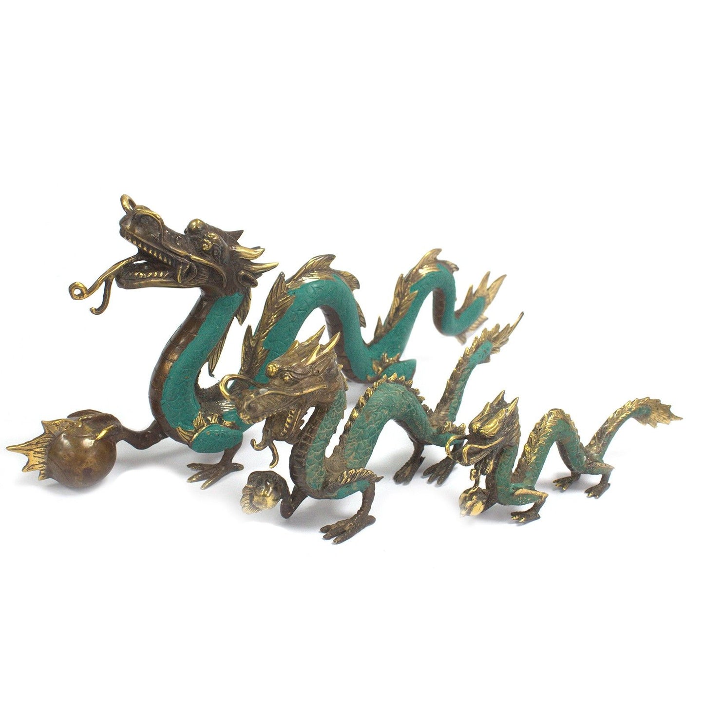 Fengshui-Drache mit Perle – Handgefertigte Messing-Skulptur für Harmonie