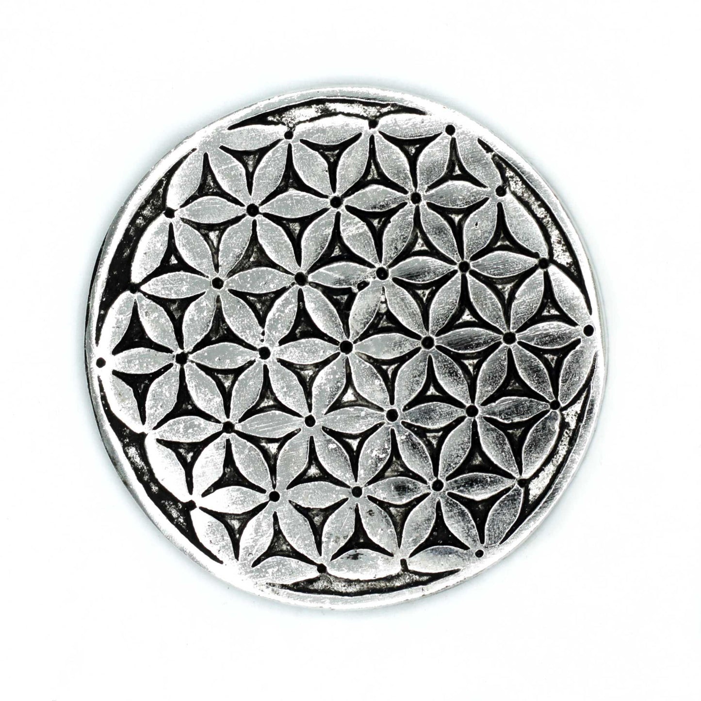Räucherstäbchenhalter 'Blume des Lebens' – 11 cm aus poliertem Aluminium