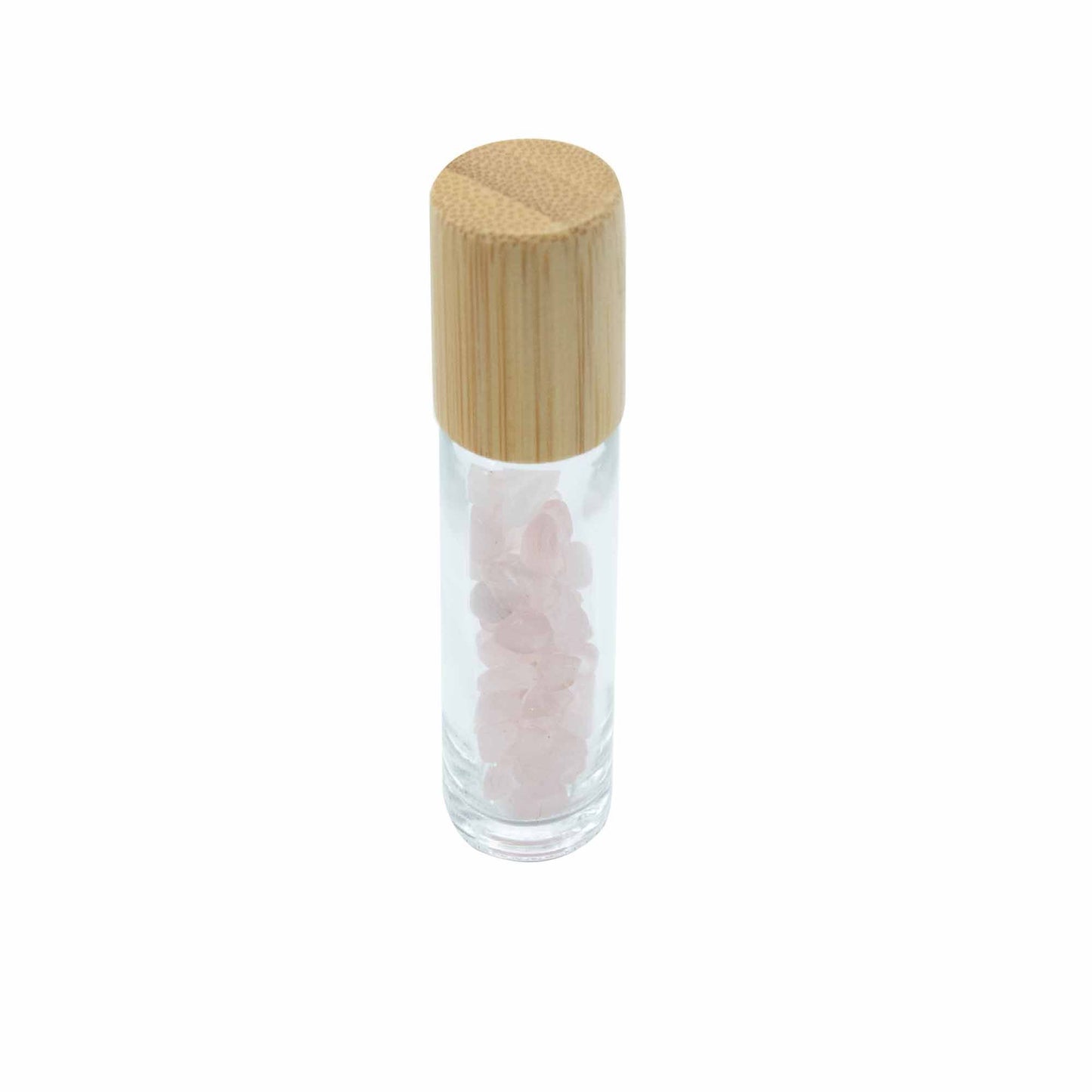 Roll-On Flasche mit Rosenquarz-Roller – 5 ml mit Holzverschluss