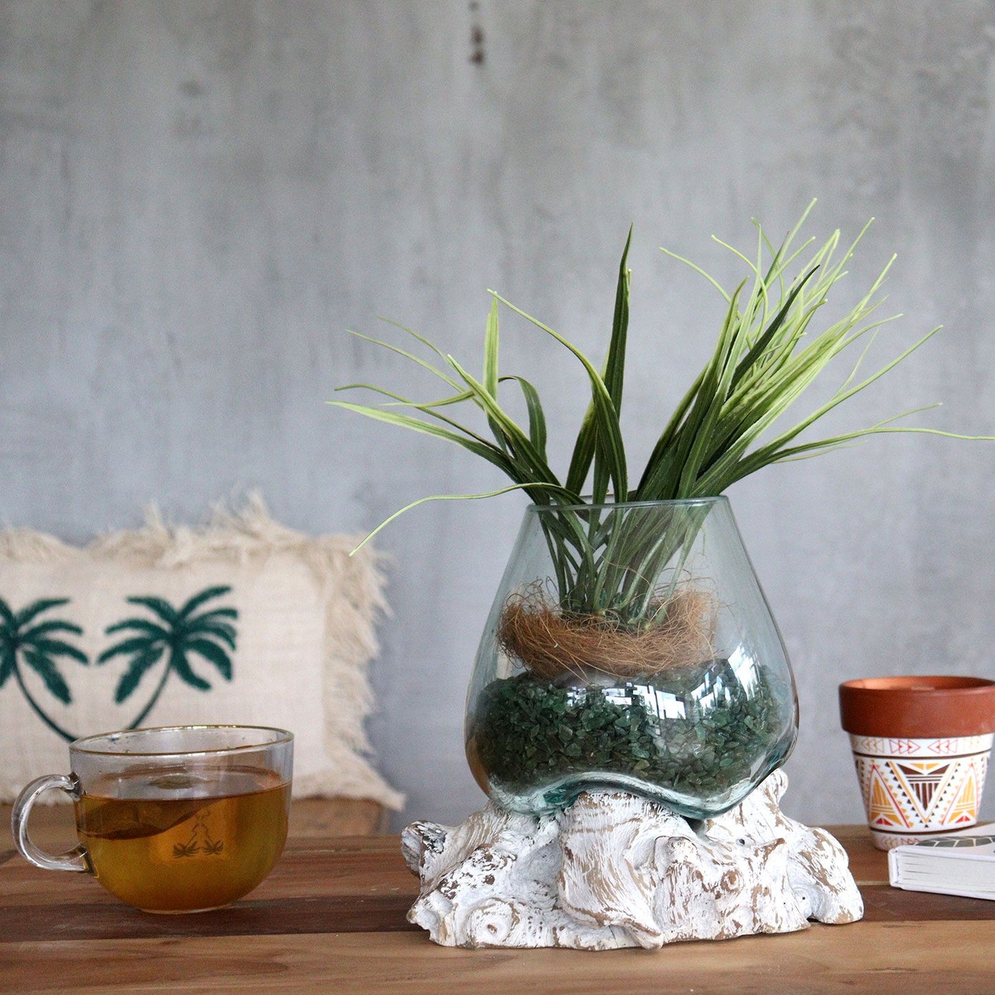 Glas-Holz-Schale Medium - Handgefertigtes Unikat aus Bali