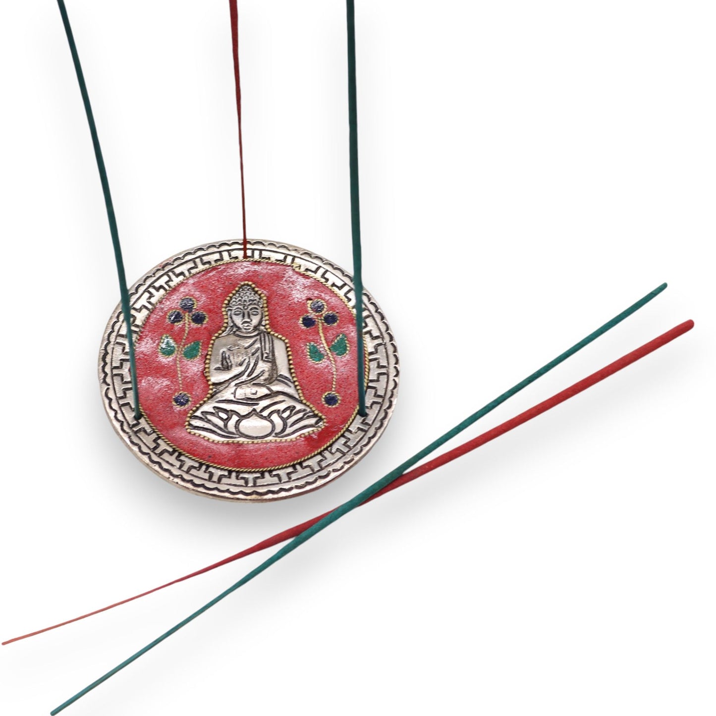 Räucherstäbchenhalter 'Red Buddha' – 10 cm aus poliertem Aluminium