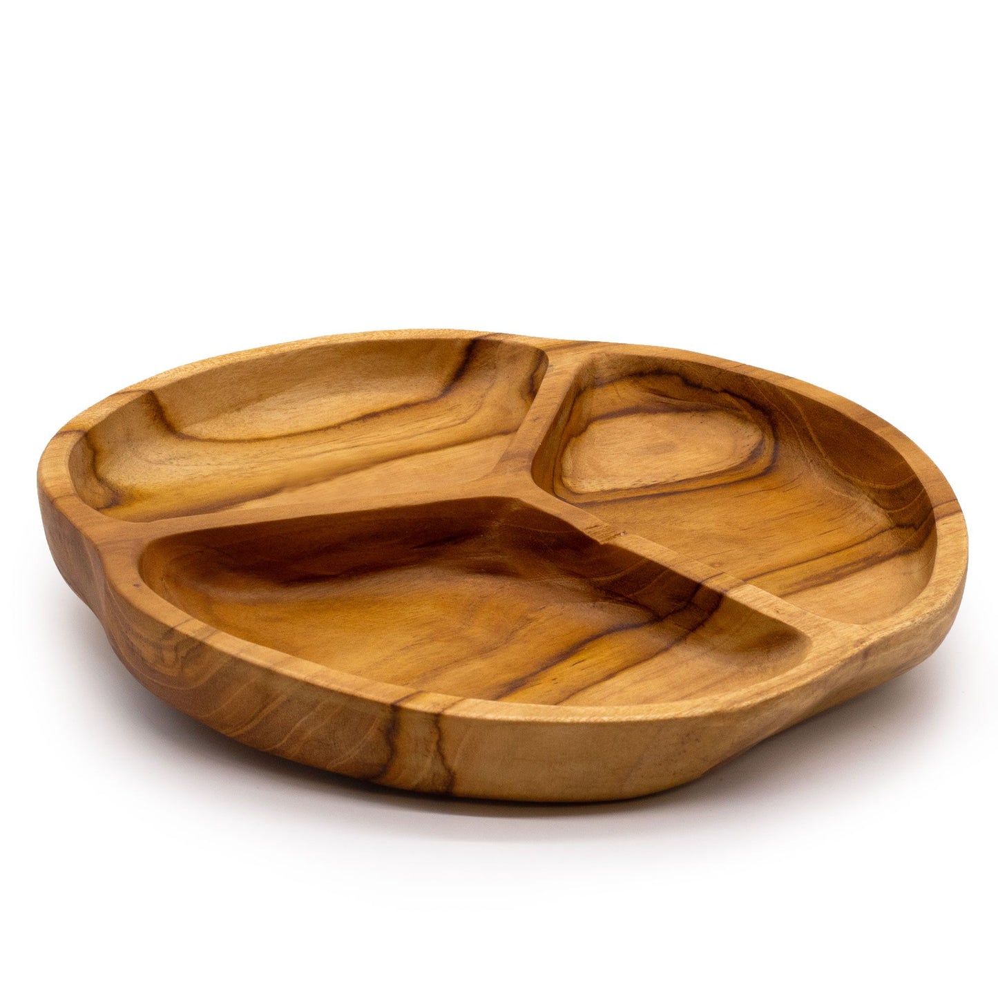 Dreifach-Fruchtschale aus massivem Teakholz, handgefertigt, 30 cm