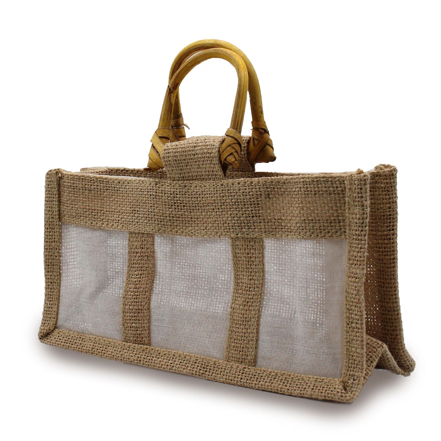Set mit 3 Jute-Geschenkbeuteln mit Sichtfenstern