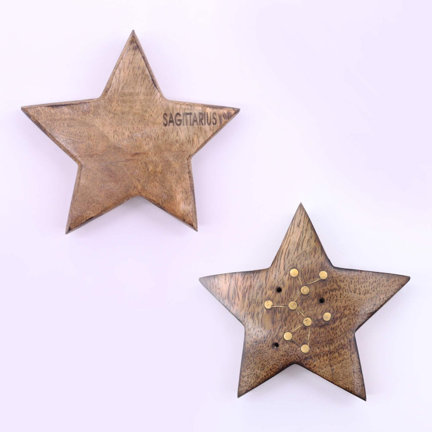 Set mit 12 Sternzeichen-Räuchersternen aus Mangoholz und Messing