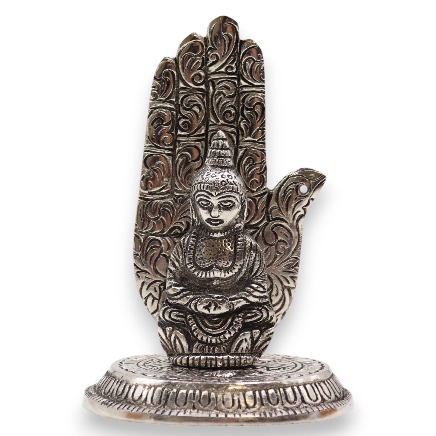 Räucherstäbchenhalter 'Buddha-Hand' aus poliertem Aluminium – 13 x 9 cm