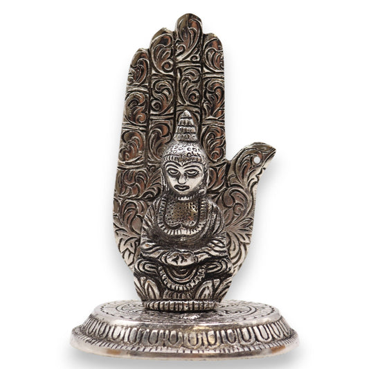 Räucherstäbchenhalter 'Buddha-Hand' aus poliertem Aluminium – 13 x 9 cm
