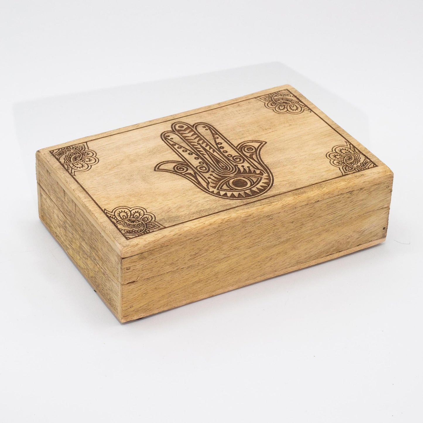 Große Hamsa-Box aus Mangoholz mit Gravur - Aufbewahrung & Dekoration in Schwarz