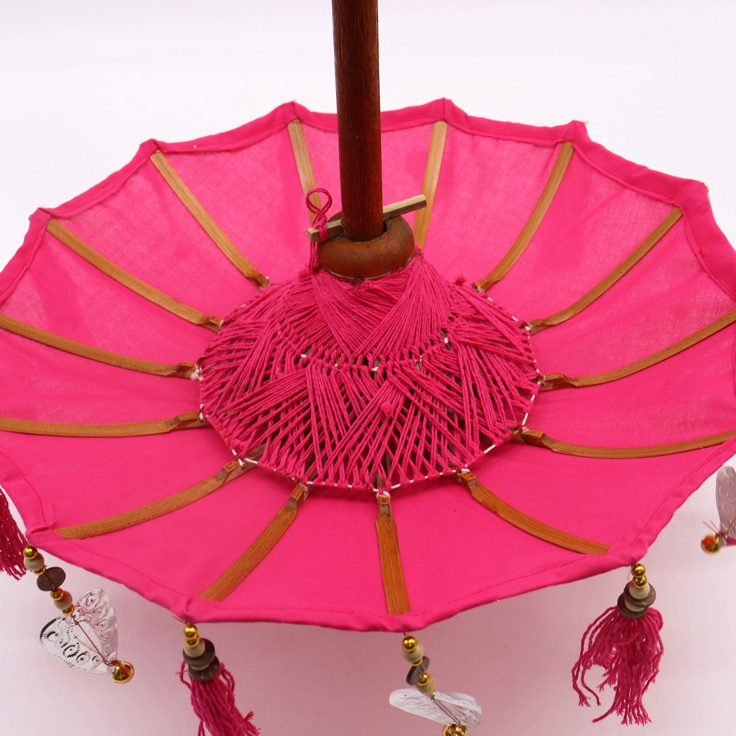 Dekoschirm Bali in Pink, 40cm - Handgefertigt aus Baumwolle und Holz