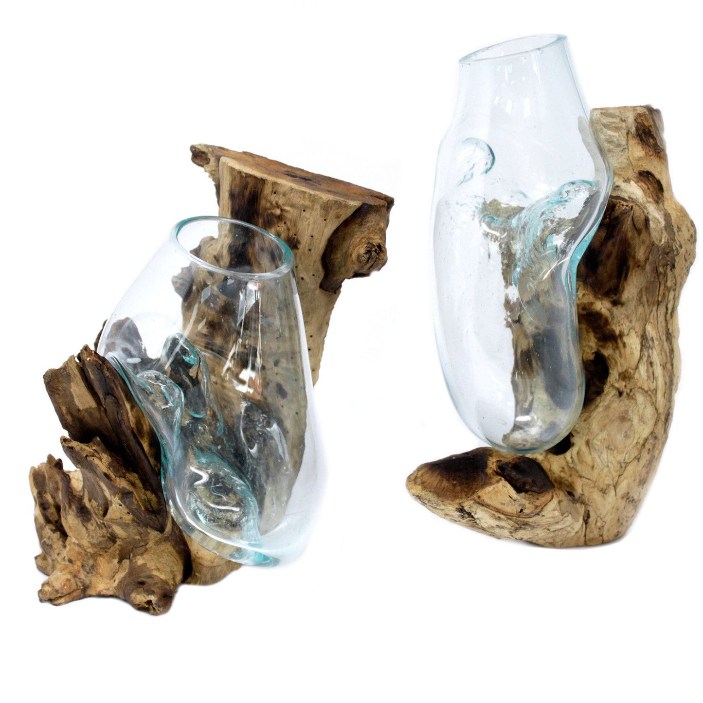 Hängende Glasschale aus Bali - Einzigartiges Unikat aus recyceltem Glas & Gamal-Holz
