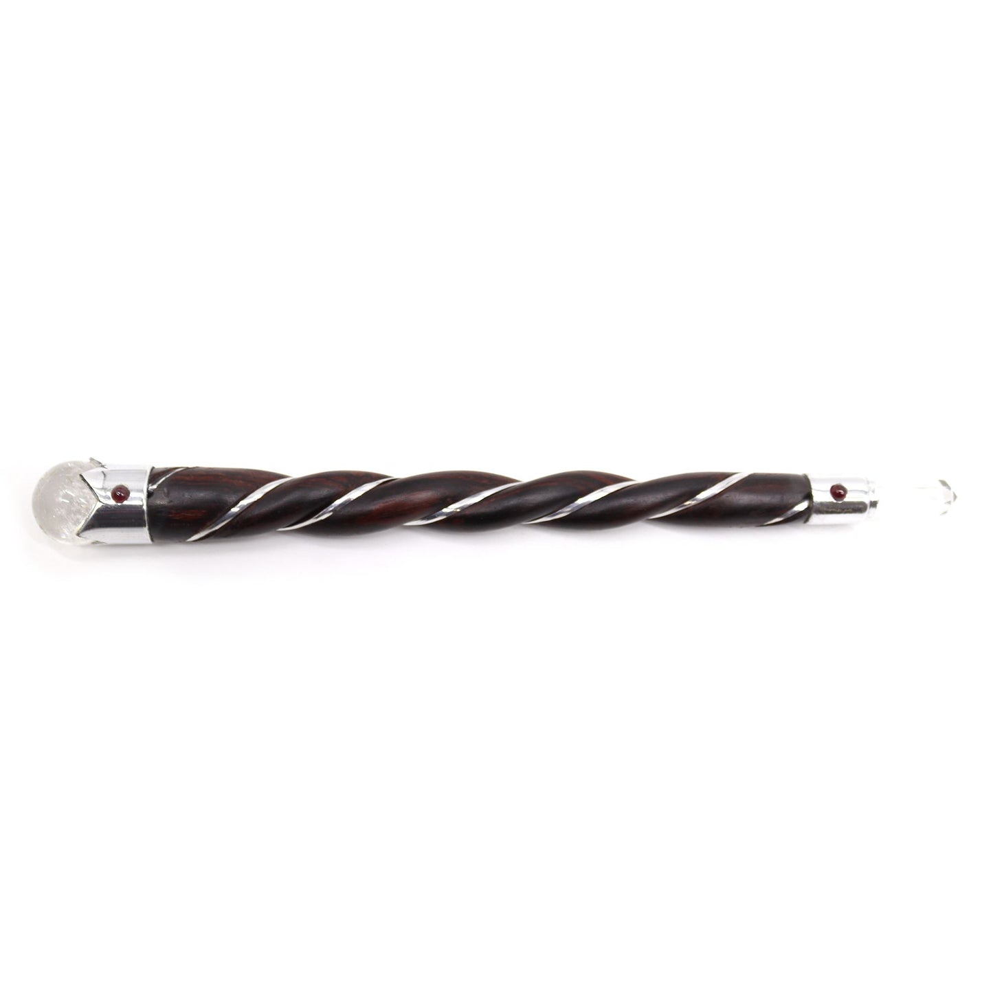 Handgefertigter Energie-Stab aus Holz & Bergkristall – Verdrehte Form