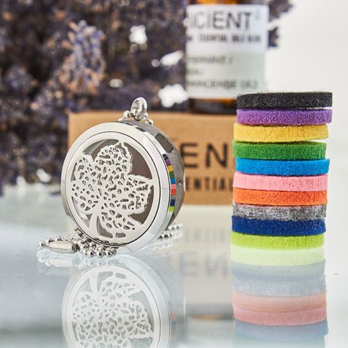 Medaillon-Halskette für ätherische Öle | Blatt-Design 30mm mit 10 Filzpads