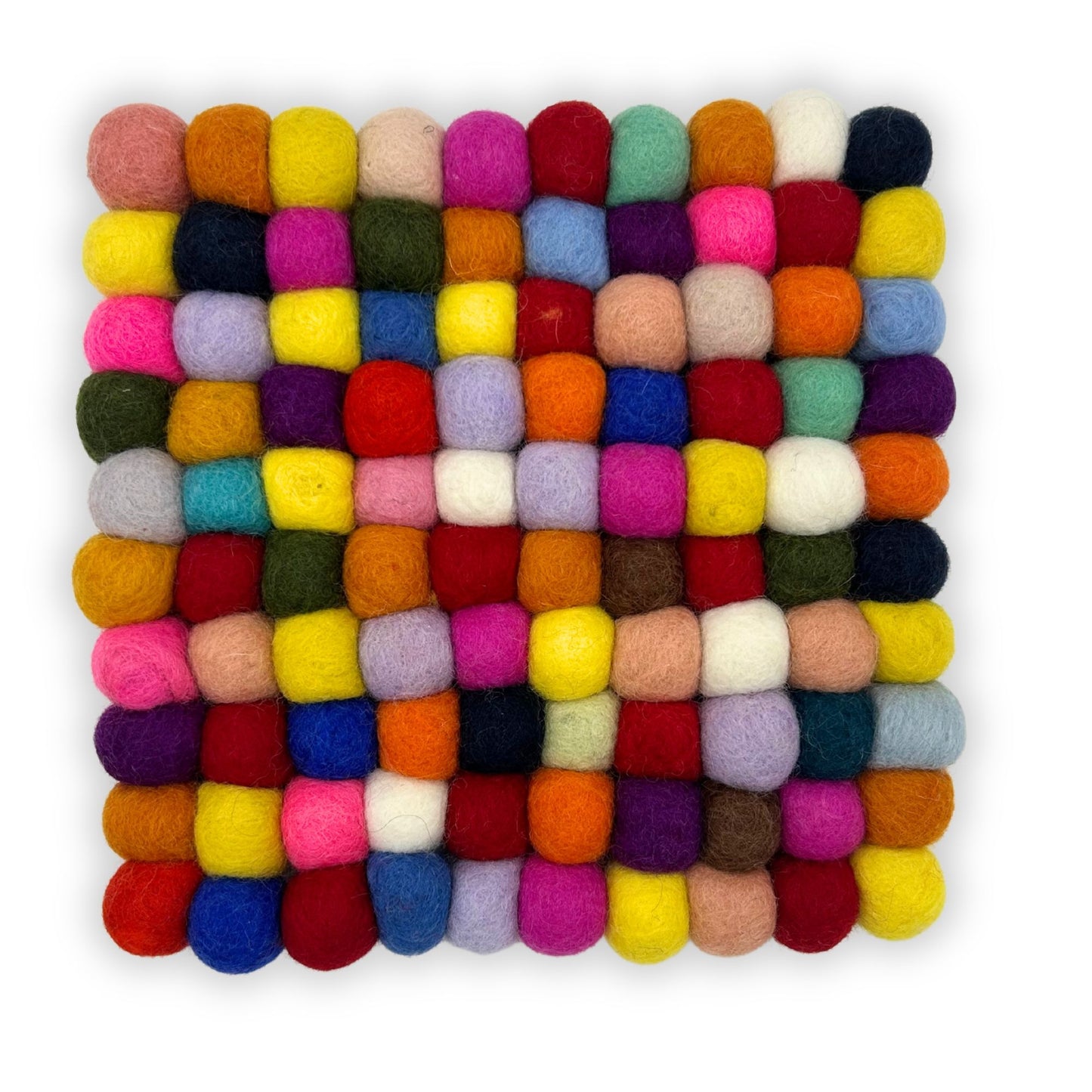Quadratisches Platzset aus Filzkugeln - Handgefertigt in Nepal, 20x20 cm, bunt