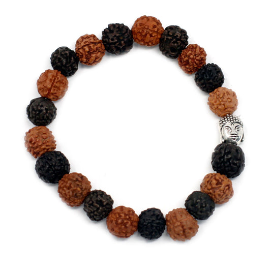 Rudraksha Buddha Armband-Mala - Natürliches Holzperlen-Mix Design