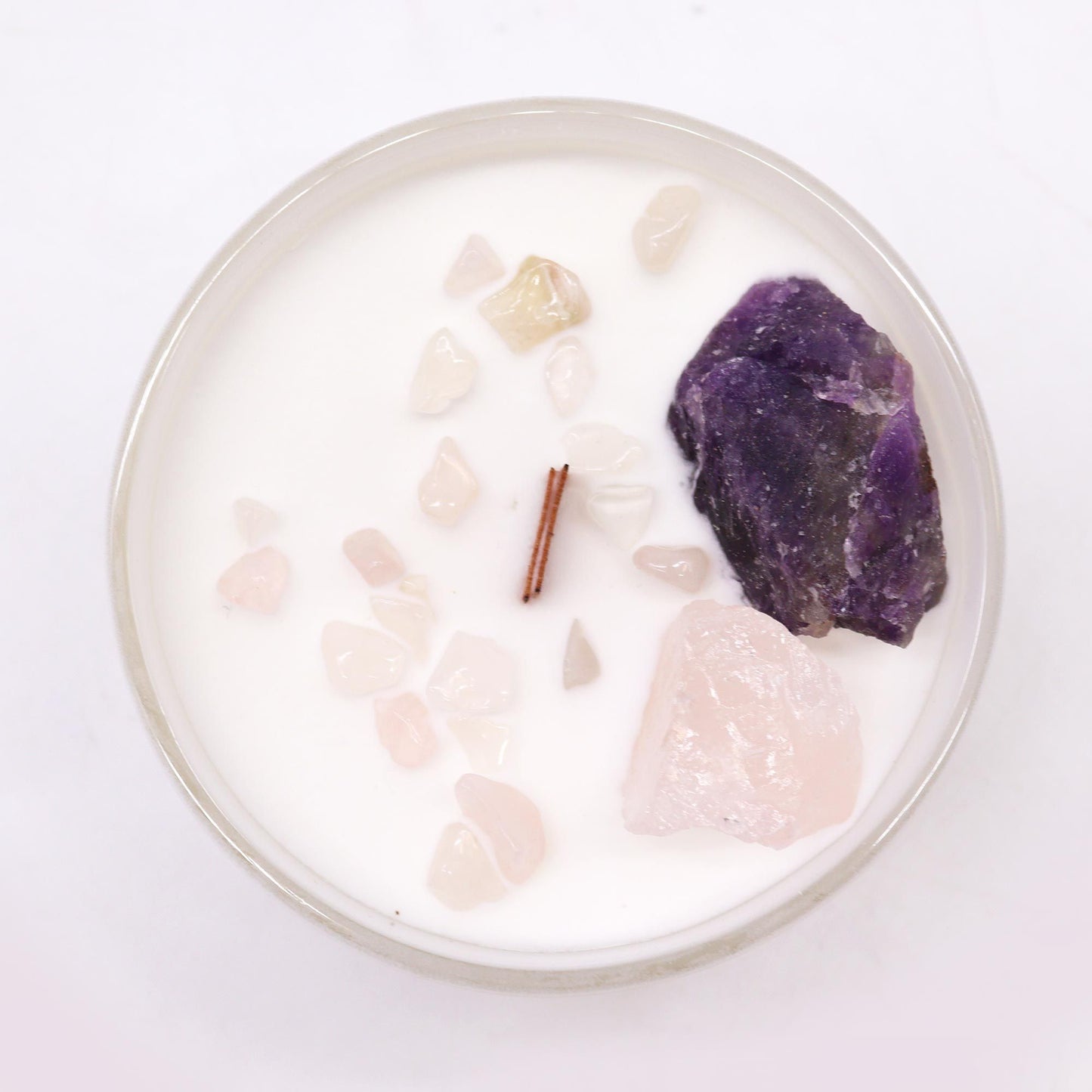 Chakra-Kerze Drittes Auge – Amethyst & Rosenquarz für innere Weisheit