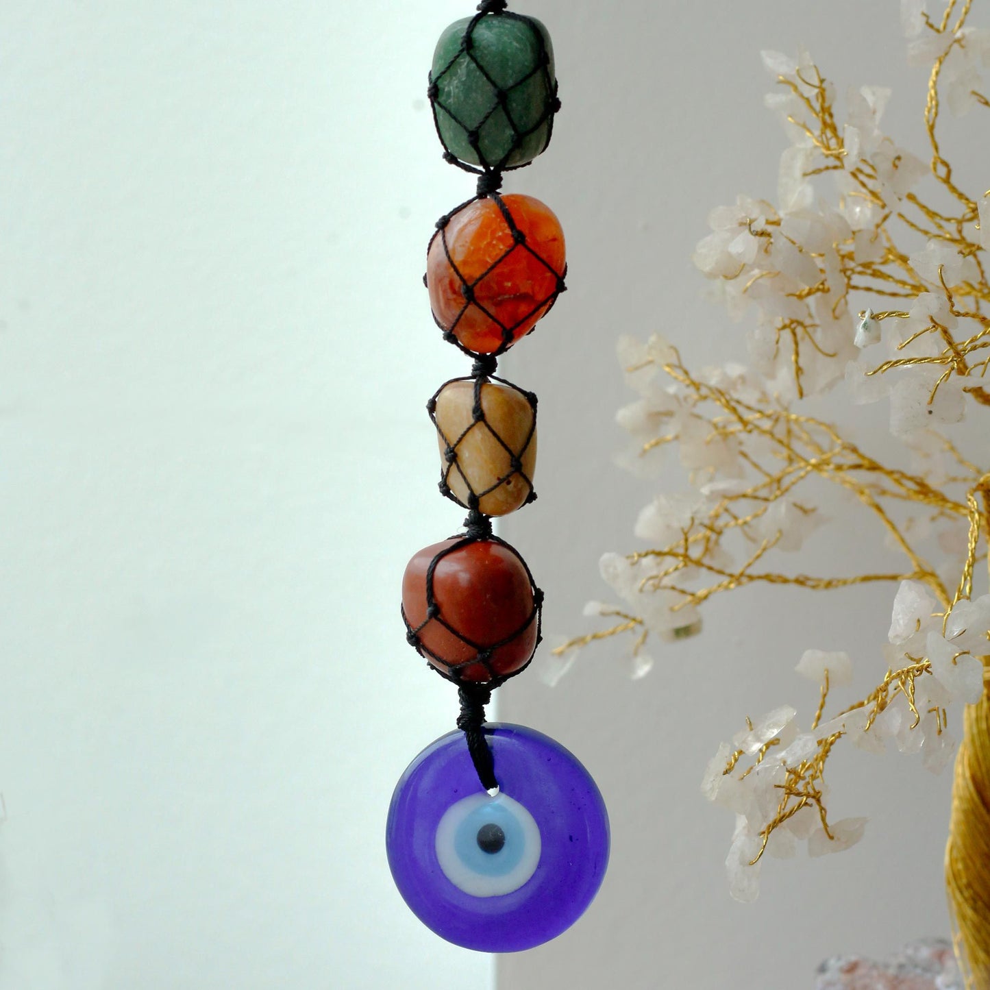 Chakra-Anhänger mit Schutzsymbol – 7 Edelsteine & Böses Auge