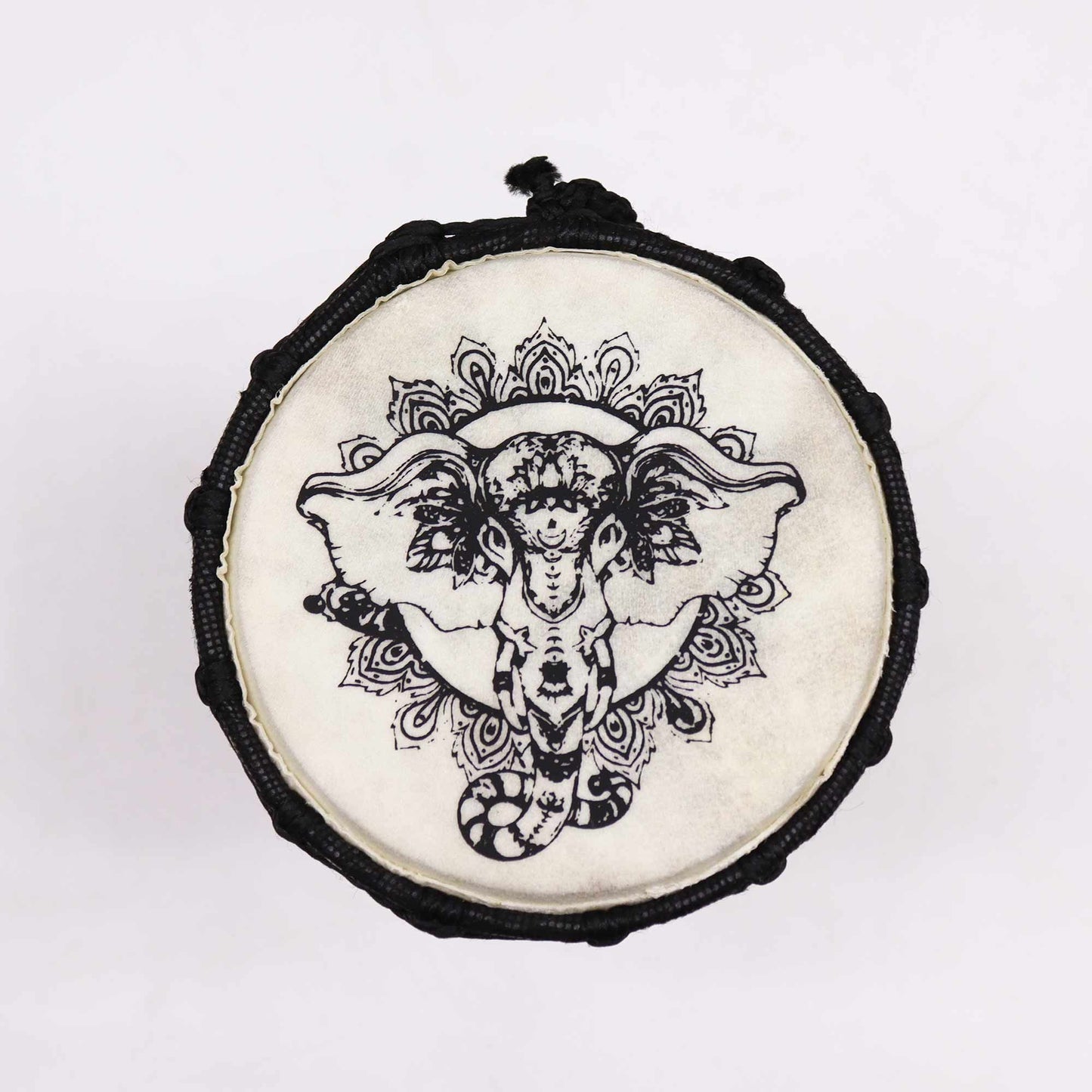 Handgeschnitzte Djembe-Trommel mit Elefantenmotiv – 20 cm