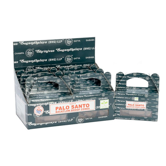 Satya Palo Santo Rückfluss-Räucherkegel, 24 Stück – Handgerollt für magischen Rauchfluss