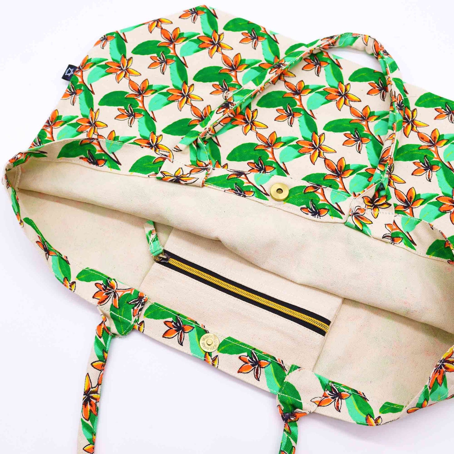 Große Baumwolltasche 'Frangipani' – Leuchtendes Blütenmuster