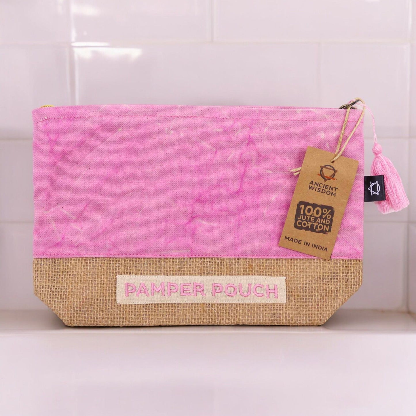 Pamper Pouch Organizerbeutel - Pink-Lila Stonewash aus Jute-Baumwolle
