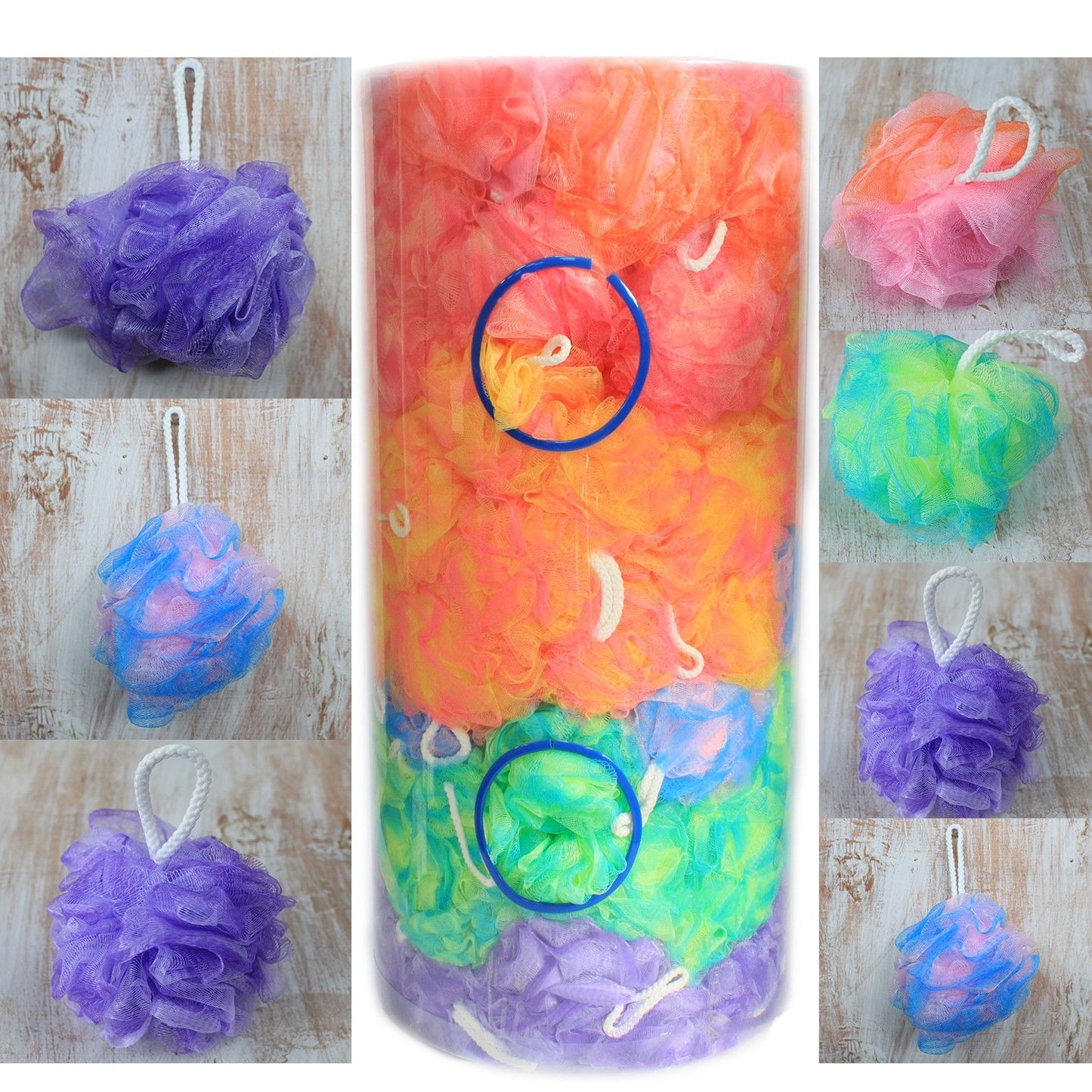 Vivid Glow Duschschwamm-Set – 4 Stück in Präsentationsröhre