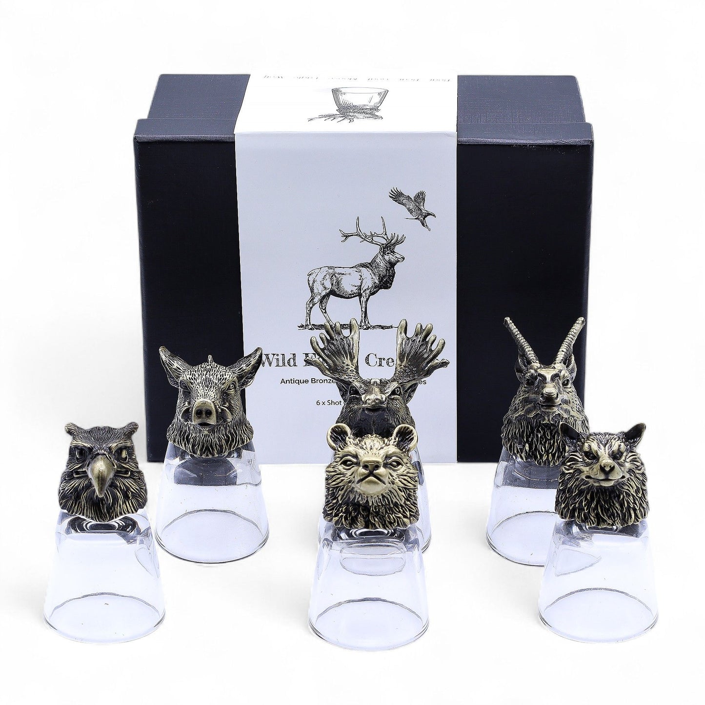 Set mit 6 Shotgläsern 'Wilde Waldtiere' - Antikbronze-Optik