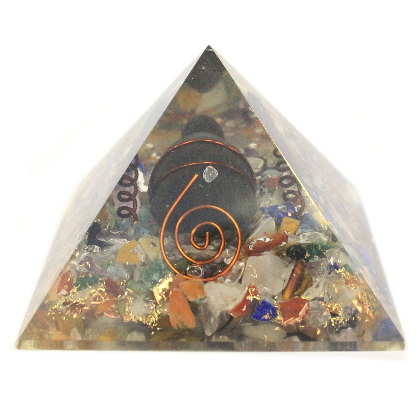 Orgonit-Pyramide mit Schildkrötensymbol – 6 cm aus Edelsteinen & Kupfer