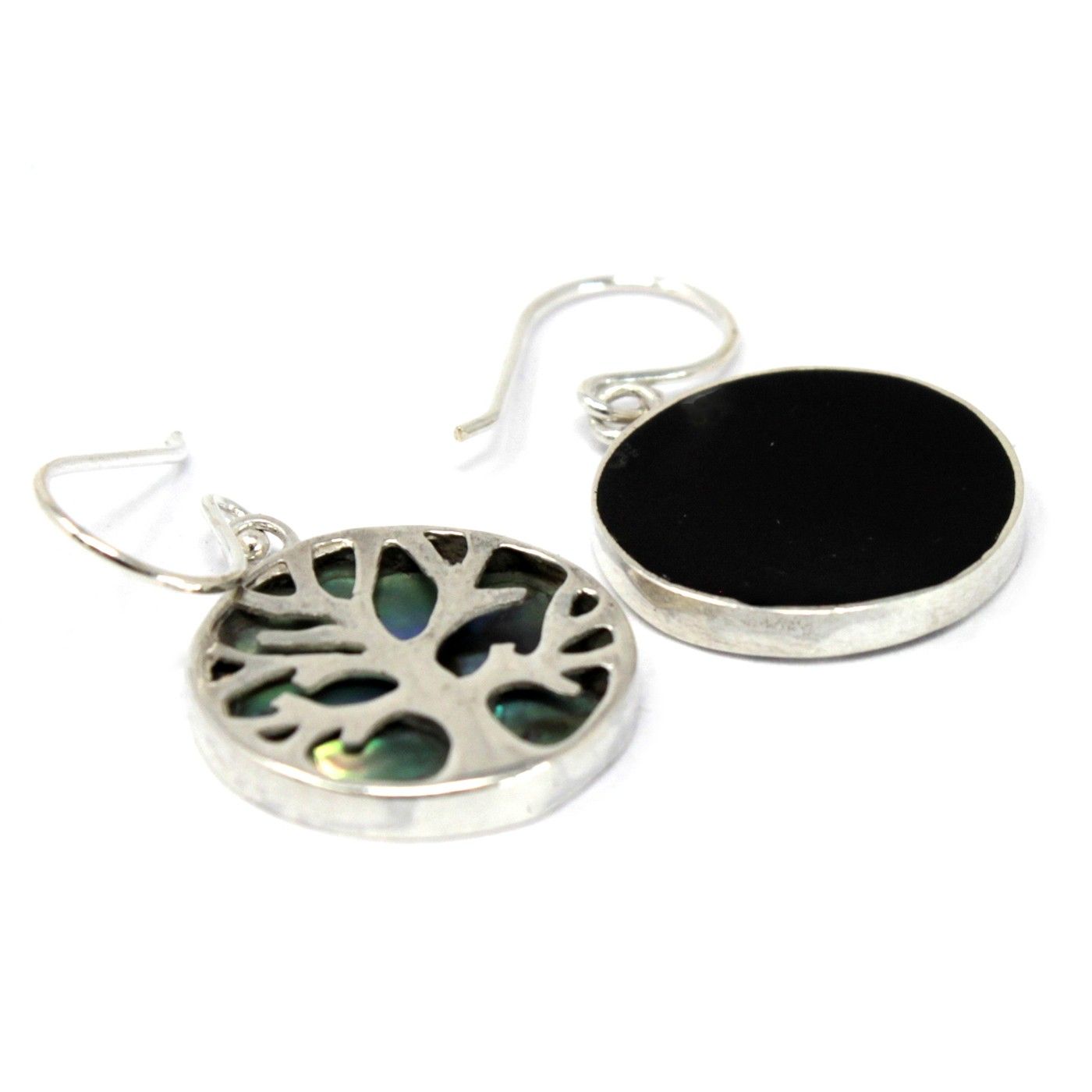 Lebensbaum Ohrringe aus Sterlingsilber mit Abalone-Intarsie - 15 mm