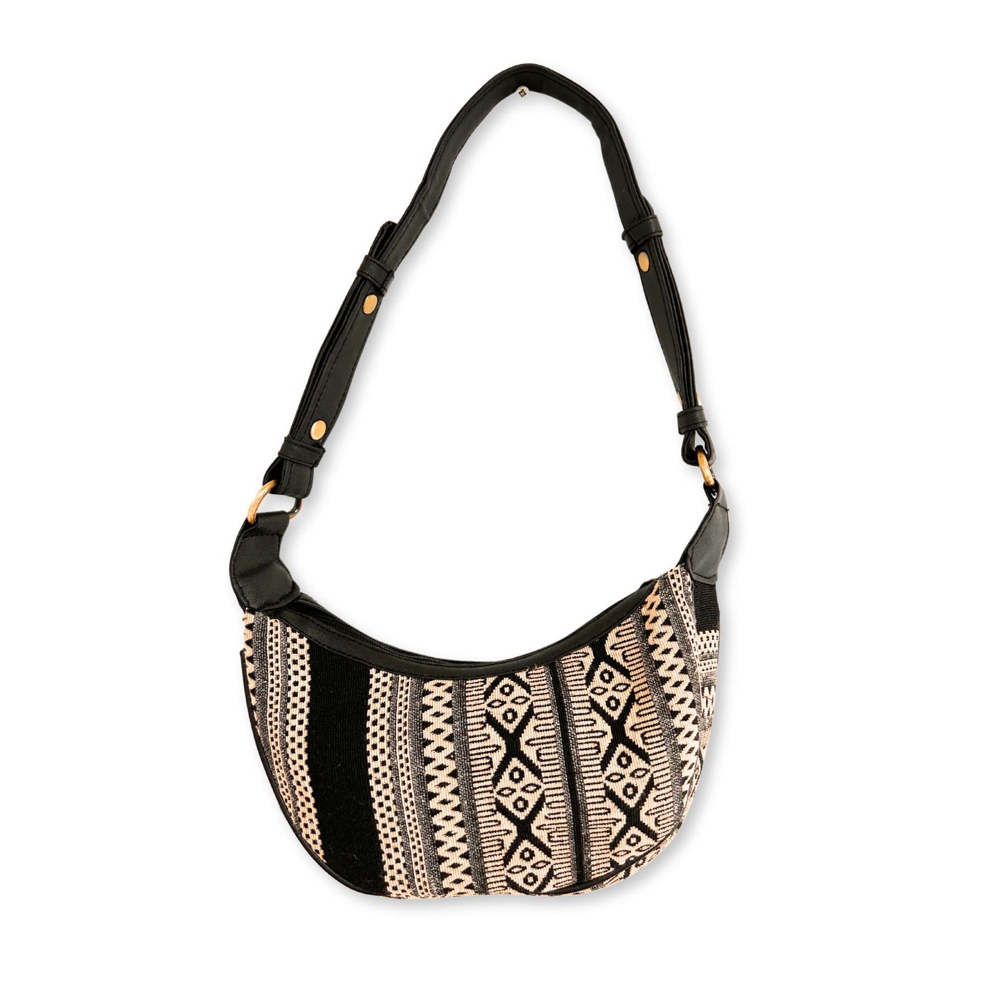 Jacquard Hobo Bag Metro Grau - Baumwolltasche mit schwarzem Trageriemen
