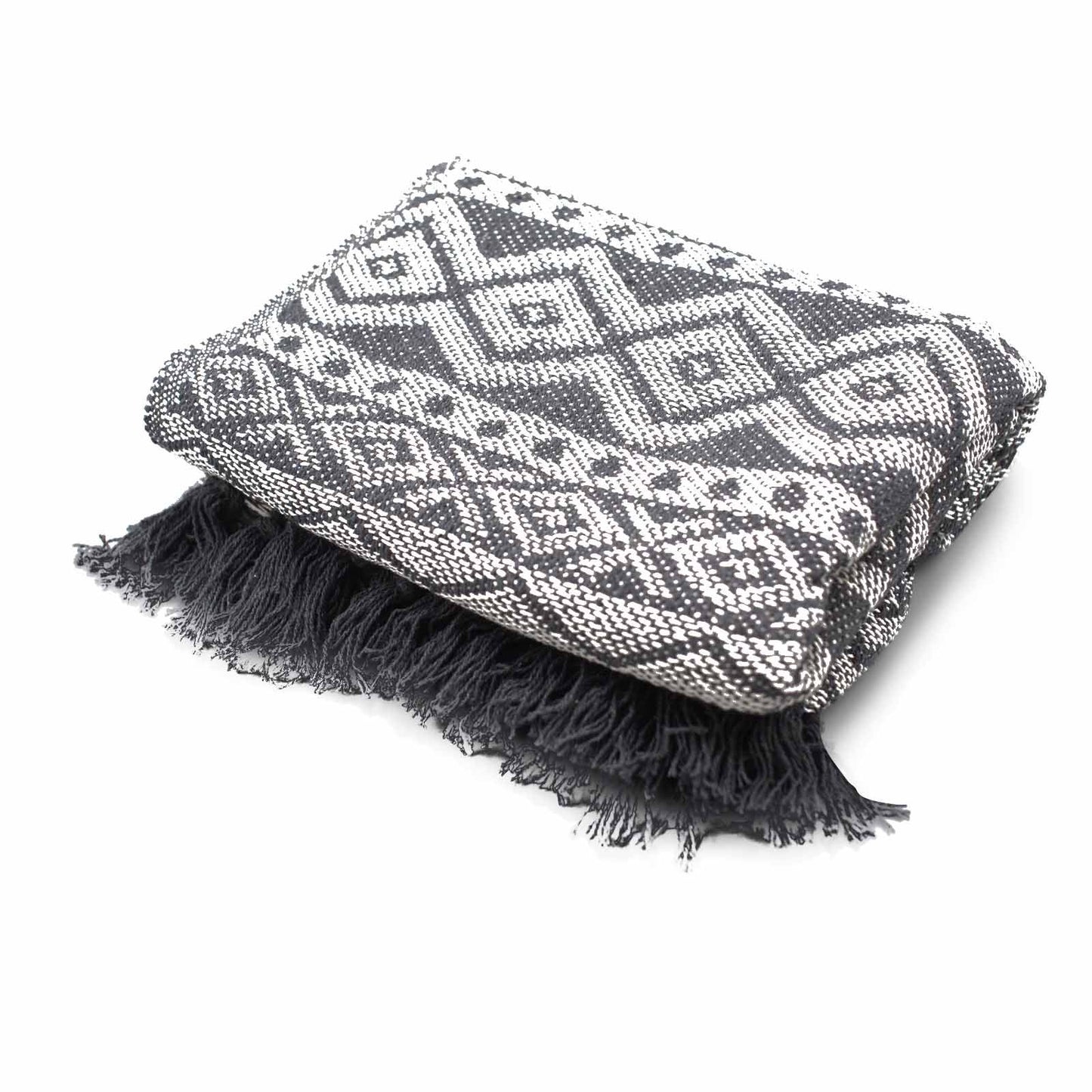 Graue Wohndecke mit geometrischem Muster – 125 x 150 cm aus Baumwolle
