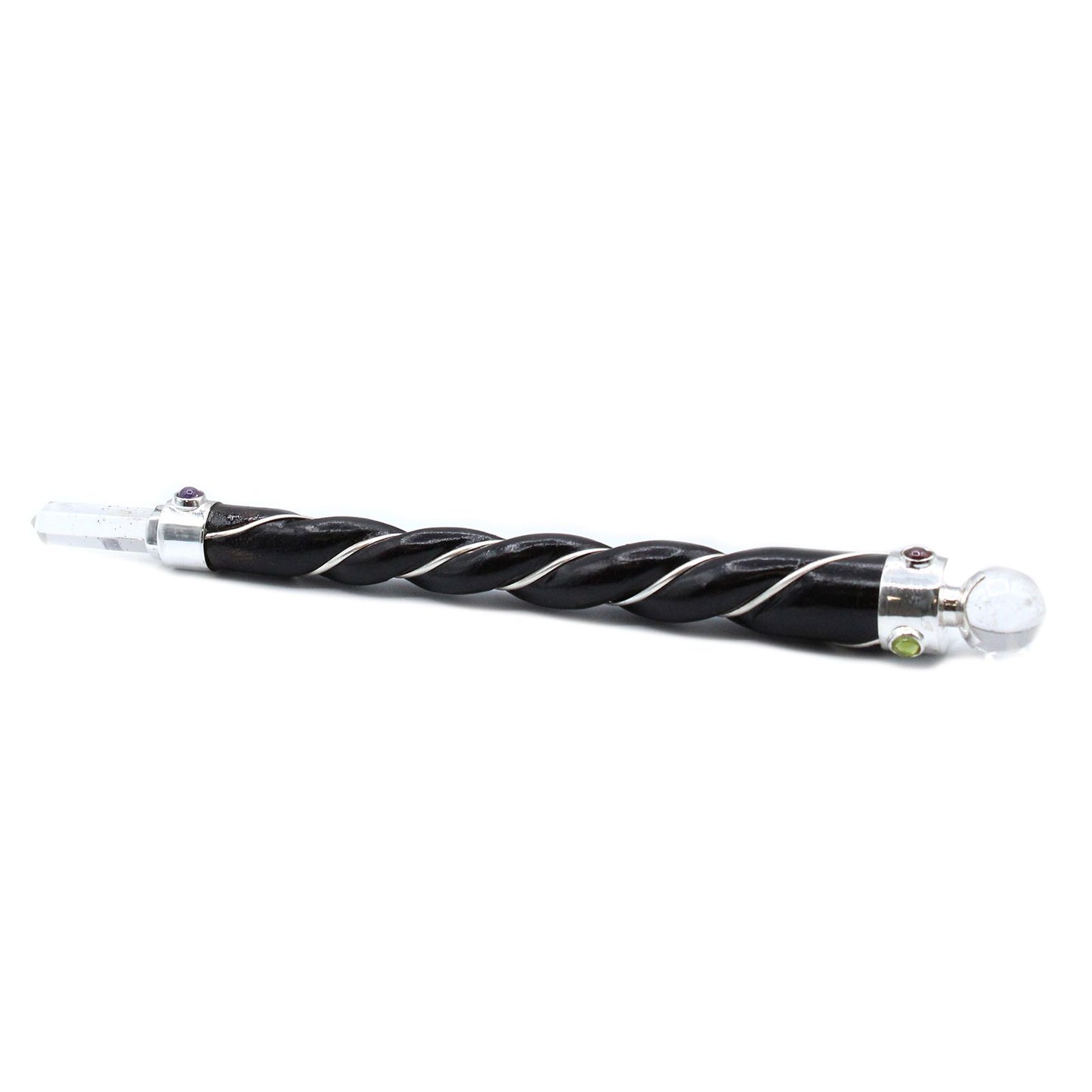 Goldener Engel-Chakra Stab – Handgefertigter Kristallstab aus Teakholz & Silber