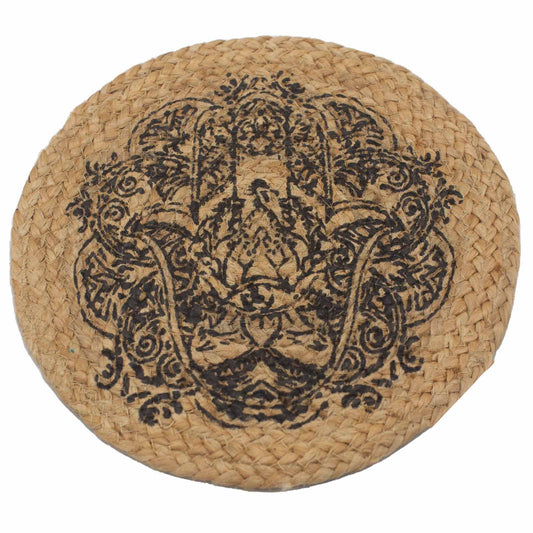 Rundes Tischset mit Hamsa-Motiv – 30 cm aus Jute und Baumwolle