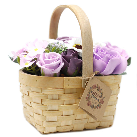Lavendelblüten Seifenbouquet im Weidenkorb - Großes Arrangement