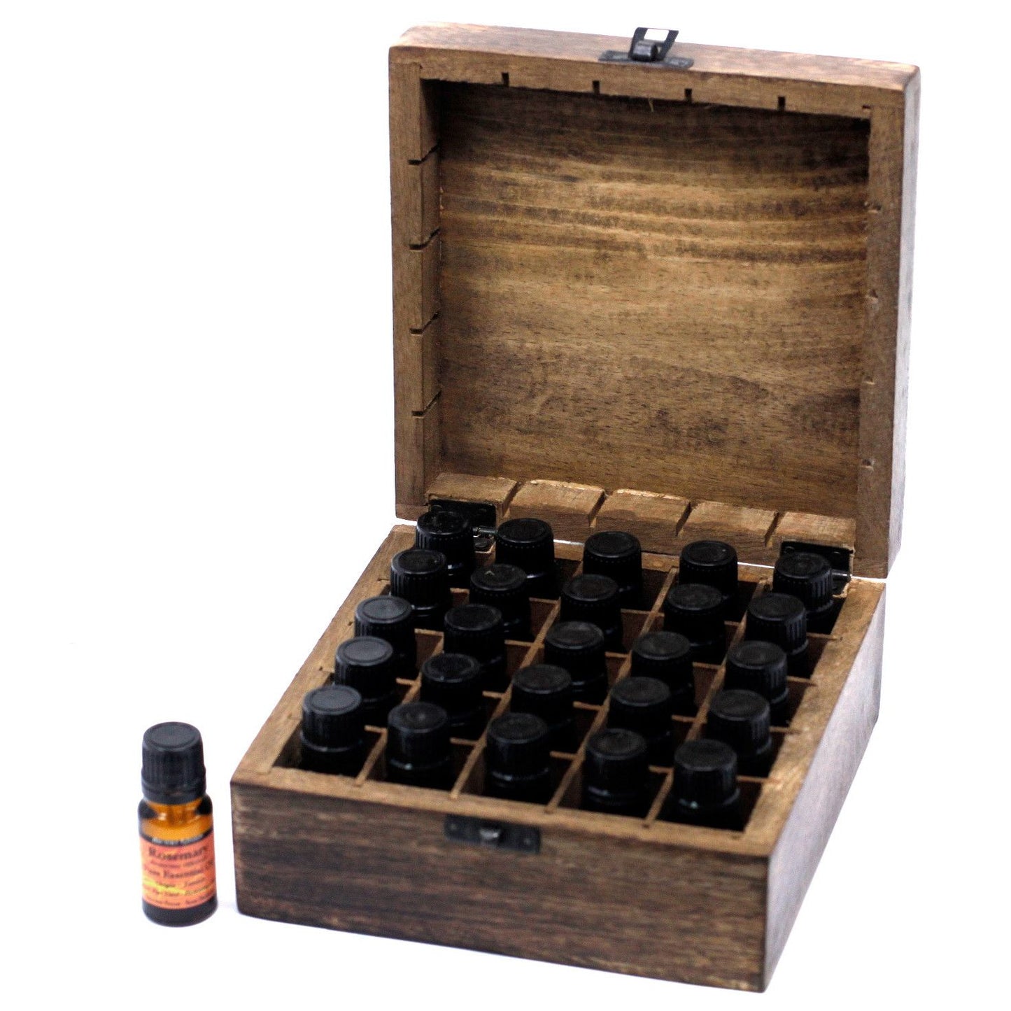 Mangoholz-Box mit Blumenmotiv für 25 Aromaöle – Handgeschnitztes Naturdesign
