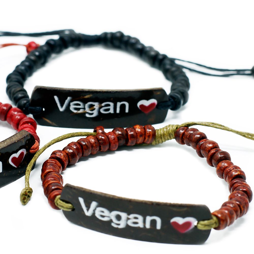 Coco Slogan Bangle Set - 6 natürliche Kokosholz-Armbänder mit Statement