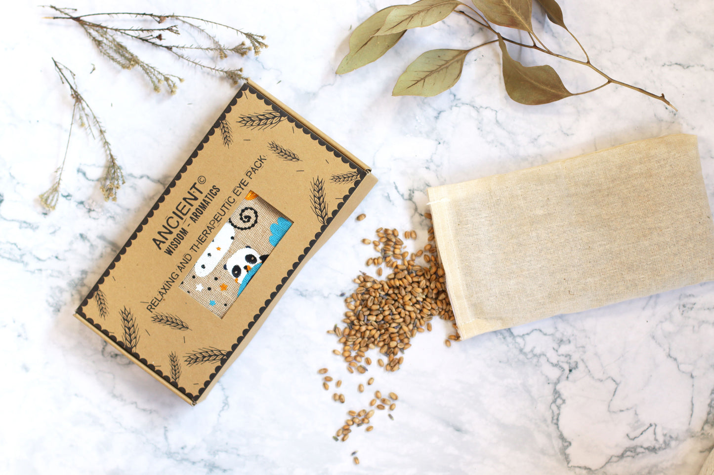 Lavendel-Kompressionskissen für die Augen aus Baumwolle mit Geschenkbox – Sleepy Panda Design