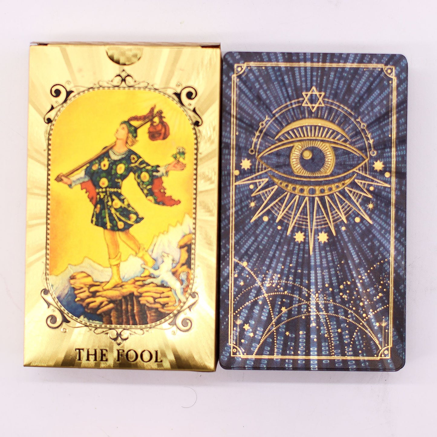 Tarotkarten-Set 'All-Seeing Auge' mit Begleitbuch - Blau & Gold Folienveredelung