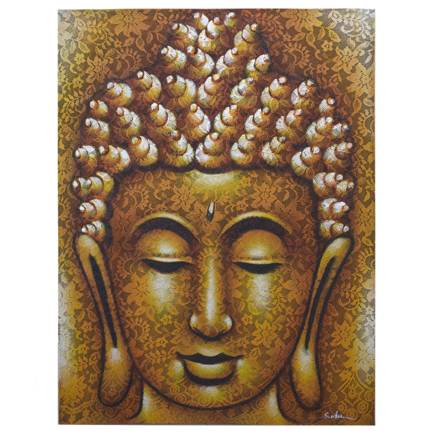 Handgemaltes Buddha Mandala Leinwandbild mit Goldbrokat-Dekor