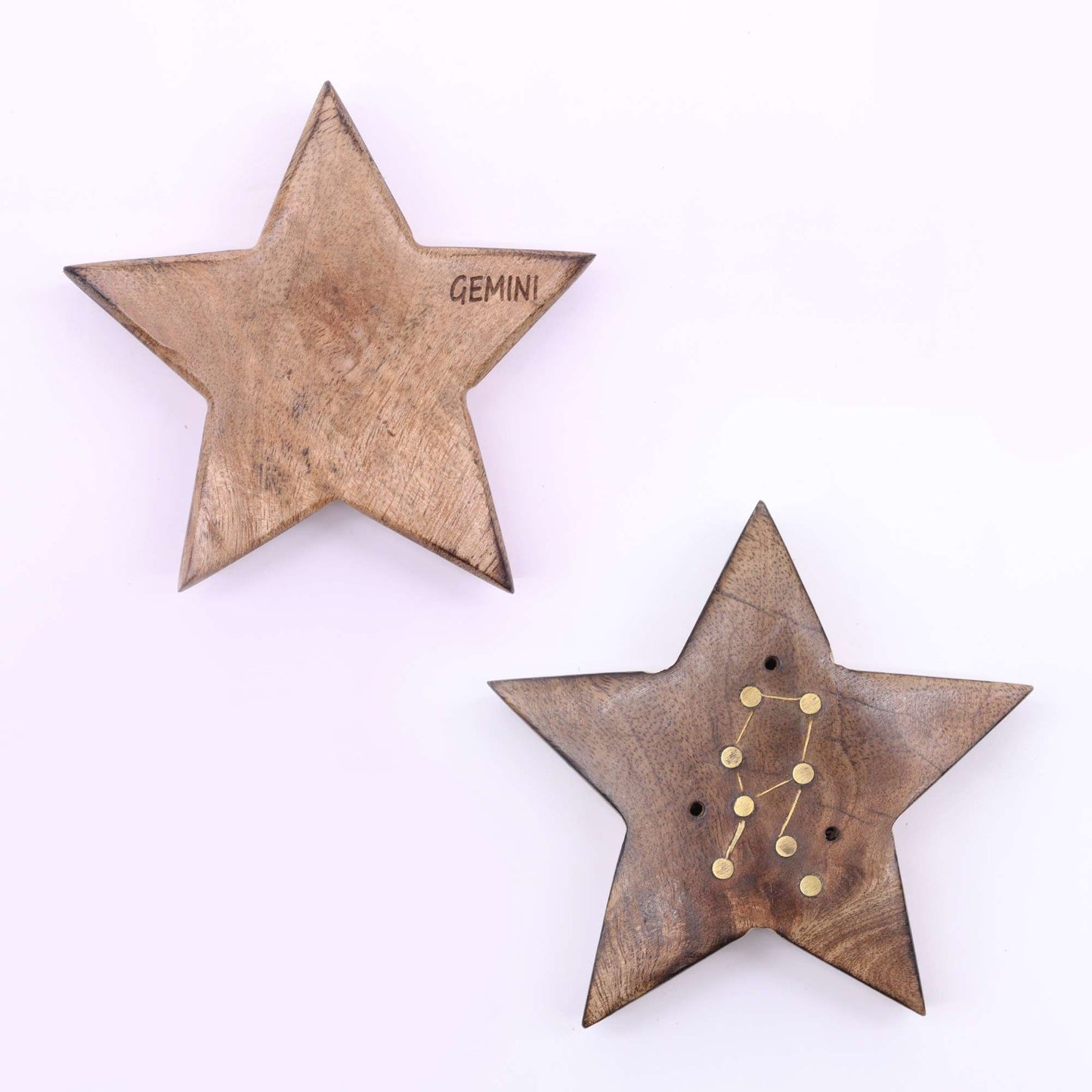 Set mit 12 Sternzeichen-Räuchersternen aus Mangoholz und Messing
