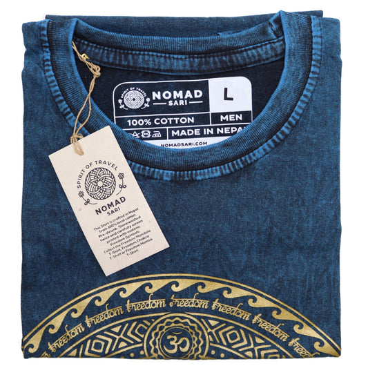 Hamsa T-Shirt in Vintage-Blau – Steingewaschen & Relaxed Fit