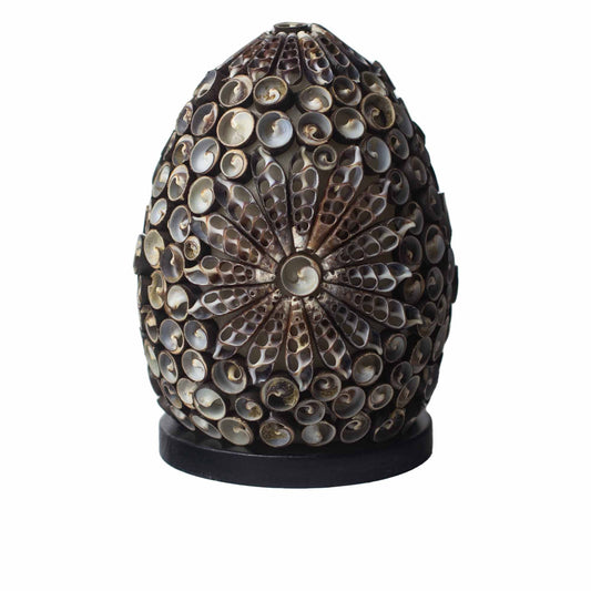 Boho Muschel-Lampe 'Chocolate Twist' - Handgefertigtes Oval aus echten Meeresmuscheln, 15 cm