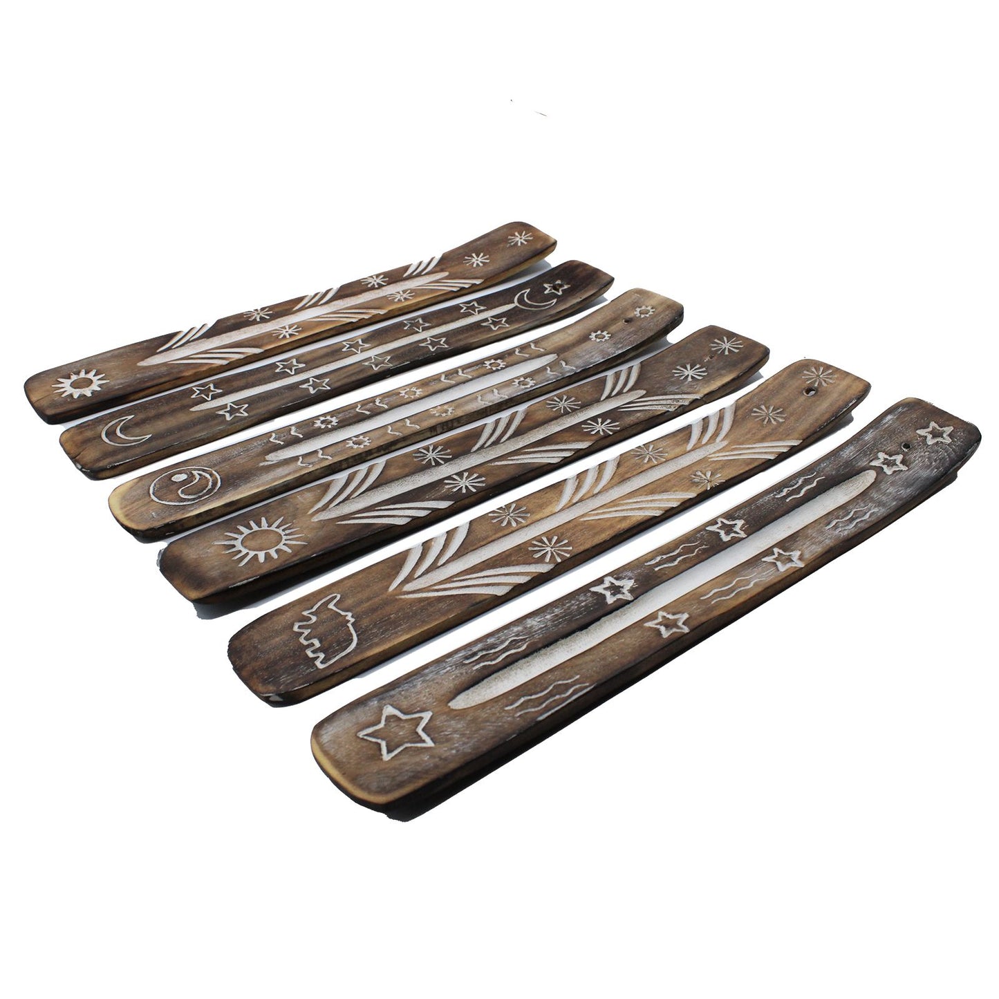 Räucherstäbchenhalter aus Mangoholz mit weißer Patina – Handgeschnitzt