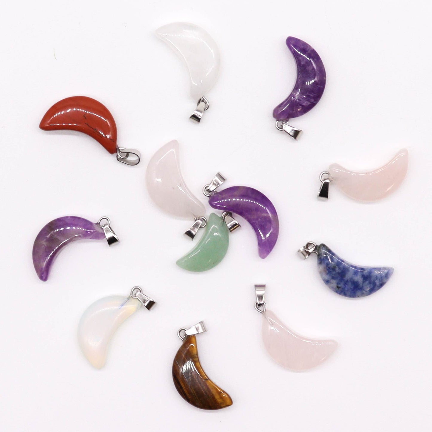 Set mit 12 Edelstein-Monden (20x13 mm) - Anhänger für Schmuckdesign