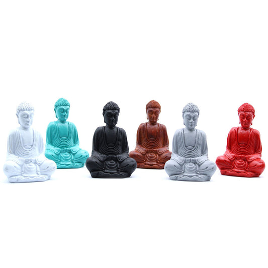 Set mit 6 Mini-Buddha Figuren in Matt-Optik (Farbmix) – Handbemalt für Meditation & Deko
